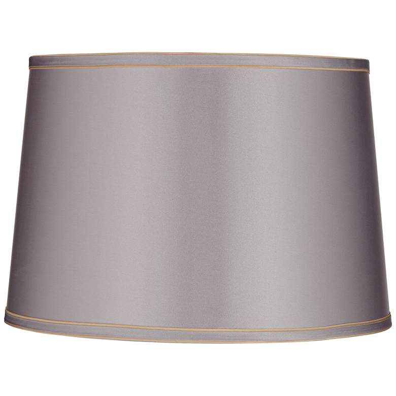 Image 1 Springcrest Sydnee Gray Fabric with Gold Trim Drum Shade 14x16x11 (Spider)