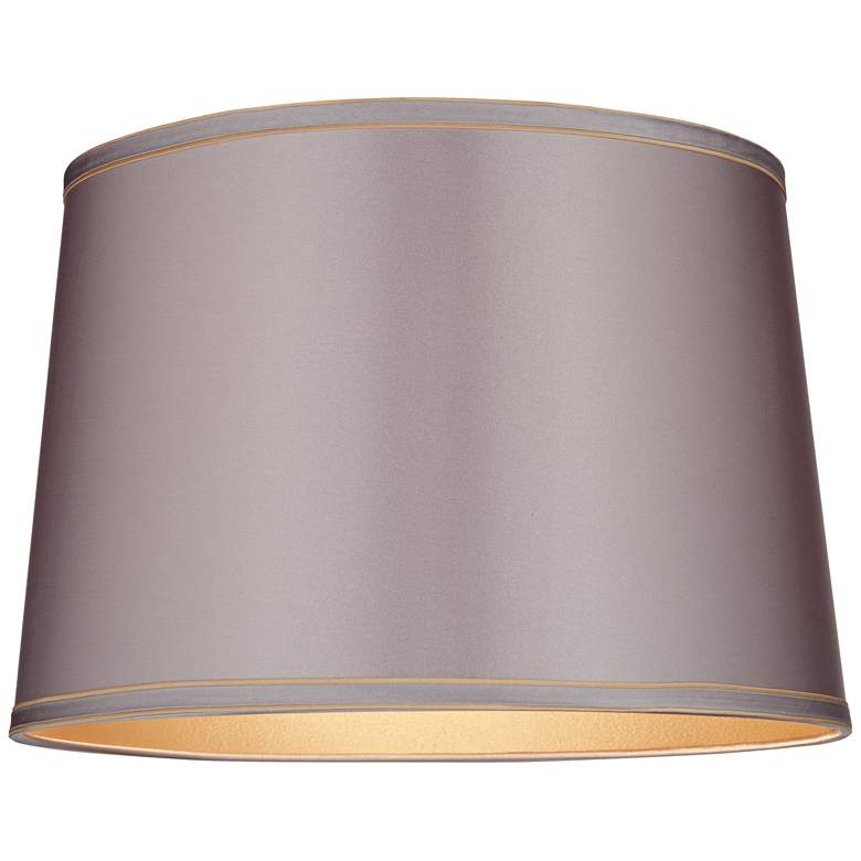 Image 3 Springcrest Sydnee Gray Fabric with Gold Trim Drum Shade 14x16x11 (Spider) more views