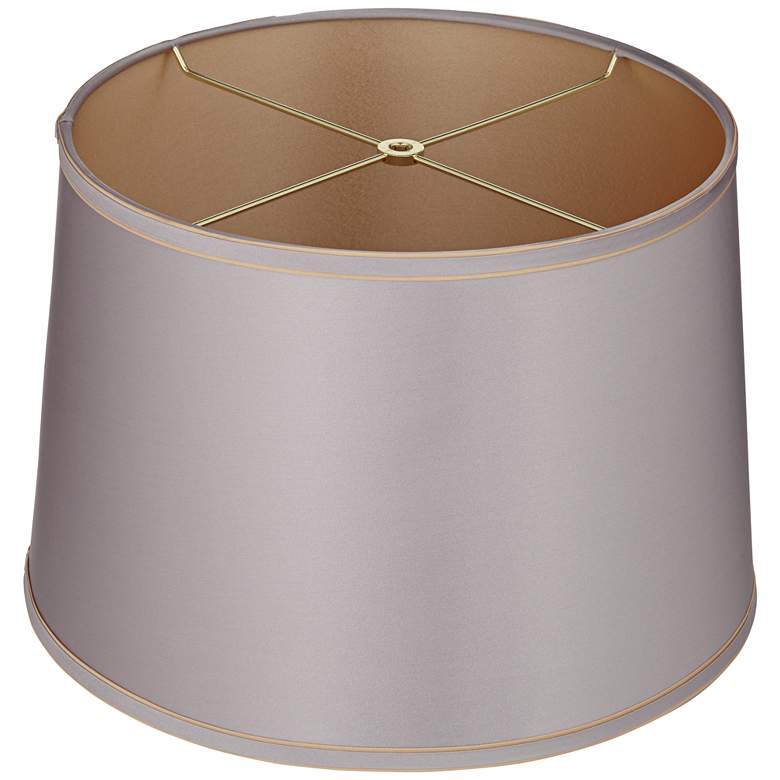 Image 4 Springcrest Sydnee Gray Fabric with Gold Trim Drum Shade 14x16x11 (Spider) more views