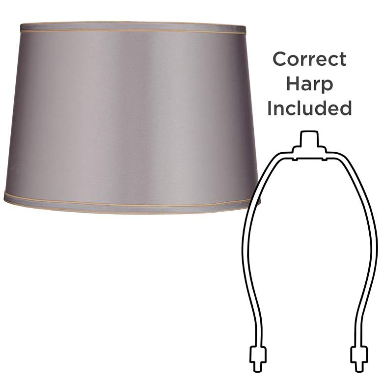 Image 6 Springcrest Sydnee Gray Fabric with Gold Trim Drum Shade 14x16x11 (Spider) more views