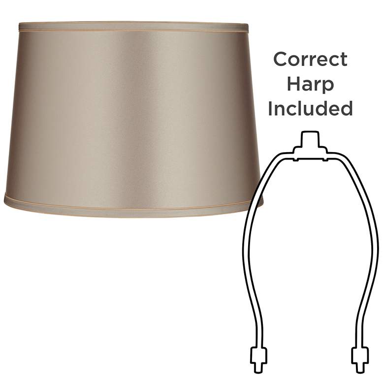 Image 6 Springcrest Sydnee Taupe Satin with Gold Trim Drum Shade 14x16x11 (Spider) more views