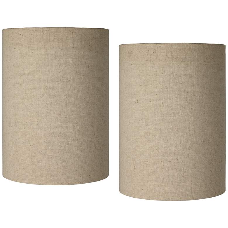 Image 1 Springcrest Tan Cotton Set of 2 Cylinder Lamp Shades 8x8x11 (Spider)