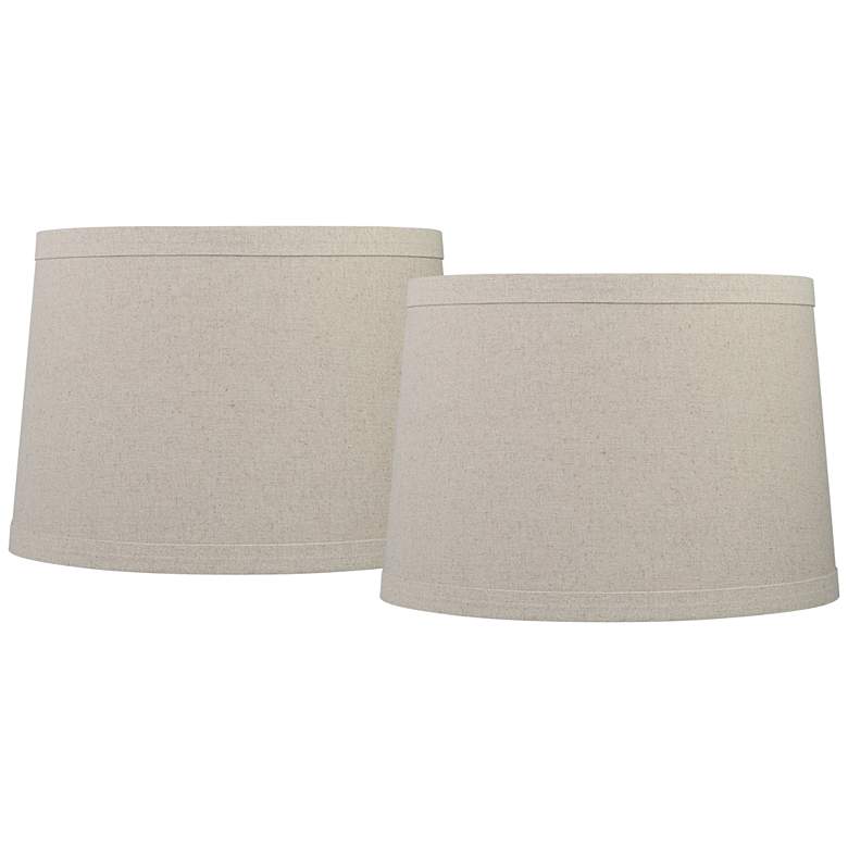 Image 1 Springcrest Taupe/Gray Burlap Set of 2 Drum Lamp Shades 14x16x11 (Spider)