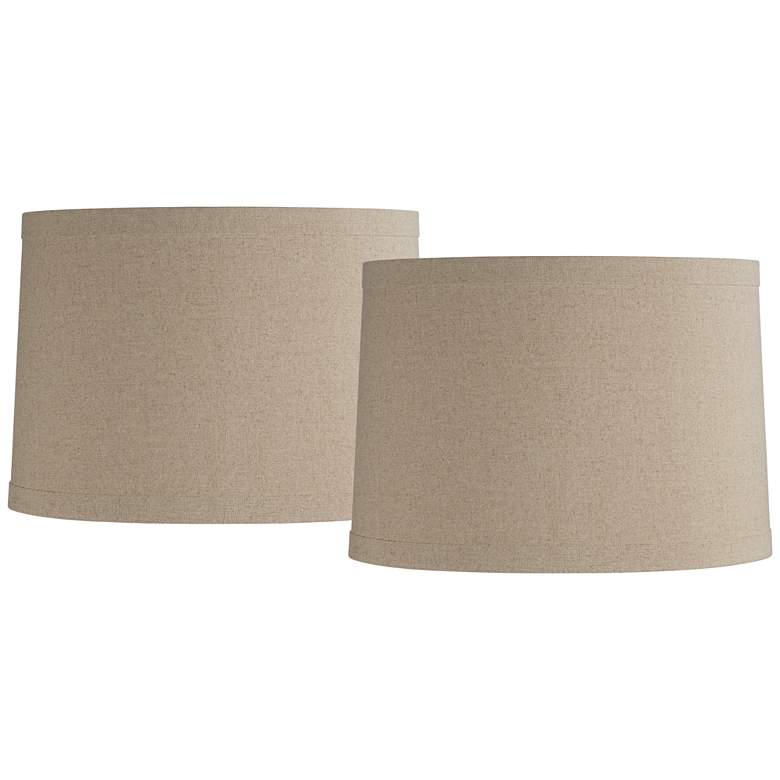 Image 1 Springcrest Taupe Natural Linen Drum Shades 15x16x11 (Spider) Set of 2