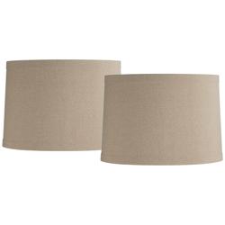 Springcrest Taupe Natural Linen Drum Shades 15x16x11 (Spider) Set of 2