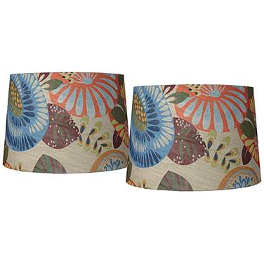 Springcrest Tropic Fabric Set of 2 Drum Lamp Shades 14x16x11 (Spider)