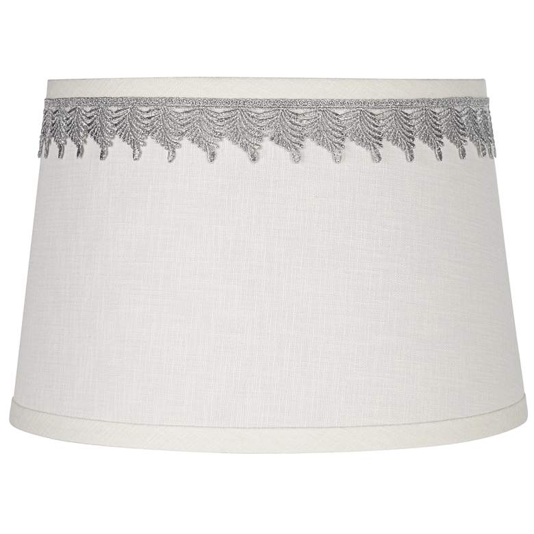Image 1 Springcrest White Linen Shade with Silver Leaf Trim 10x12x8 (Spider)