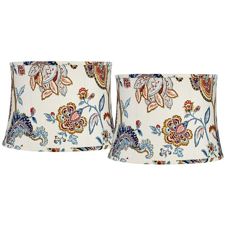 Image 1 Springcrest White Paisley Set of 2 Drum Lamp Shades 14x16x11.5 (Spider)