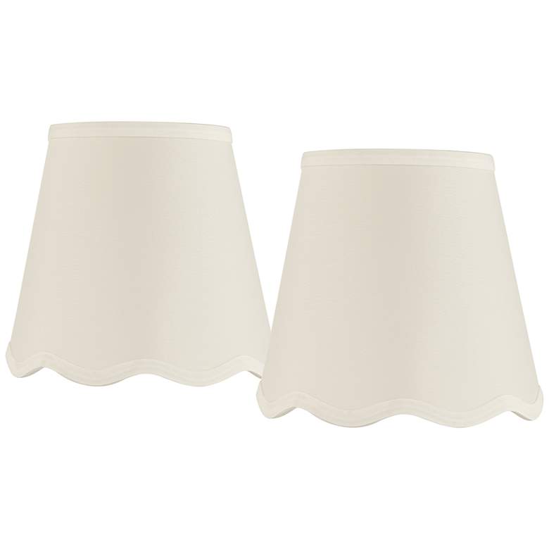 Image 1 Springcrest White Set of 2 Scalloped Bottom Lamp Shades 4x6x5.5 (Clip-On)