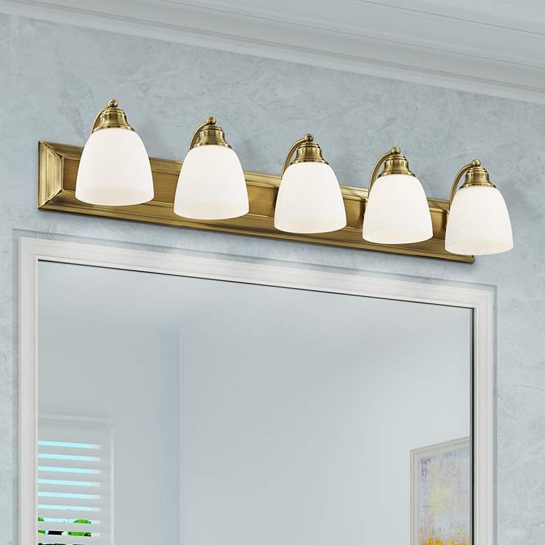 Image 2 Springfield 36" Wide Antique Brass 5-Light Vanity Bath Light