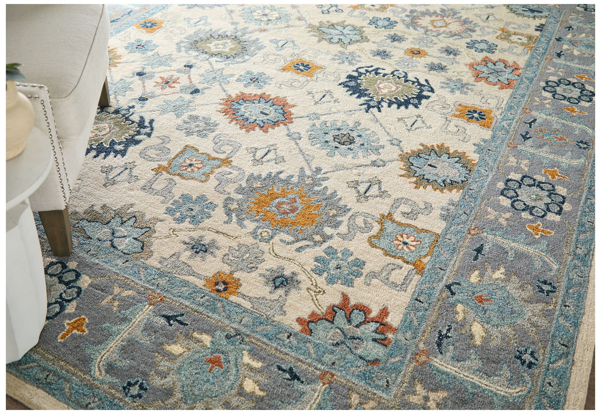 Image 2 Springfield Floral & Botanical Hand Tufted Blue Area Rug 8A46F 5' x 8' more views