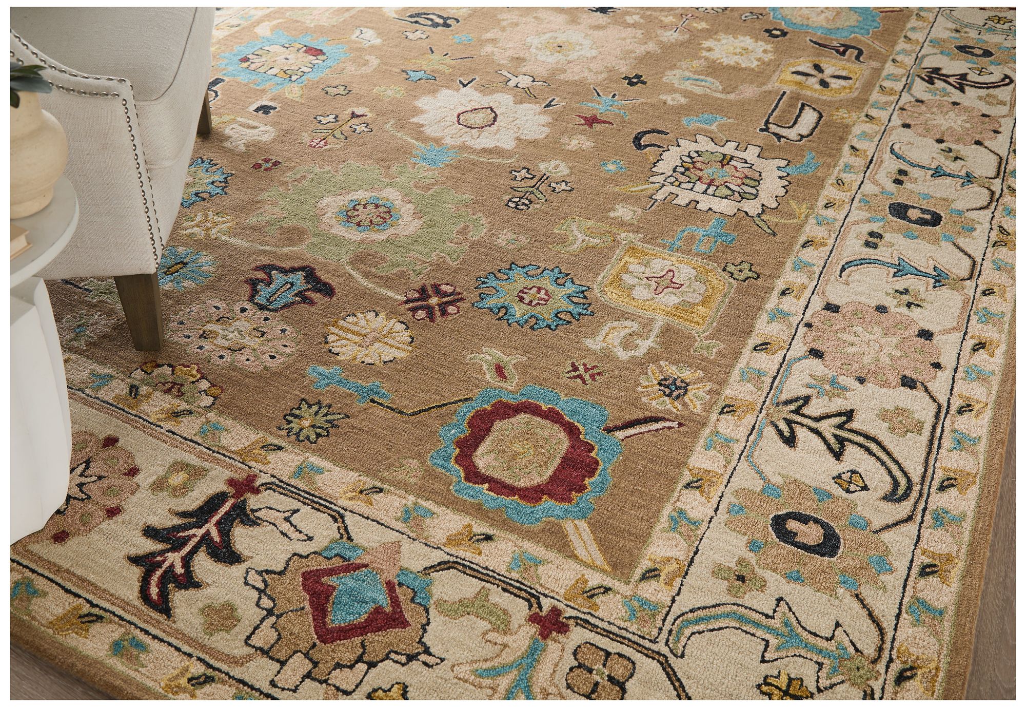 Image 2 Springfield Floral & Botanical Hand Tufted Tan Area Rug 8A45F 5' x 8' more views