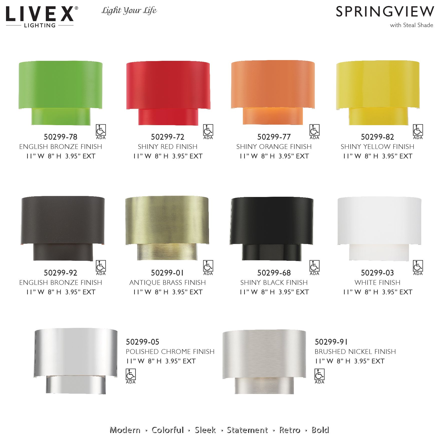 Springview 1 Light Shiny Yellow ADA Sconce with Shiny Yellow Metal Shade