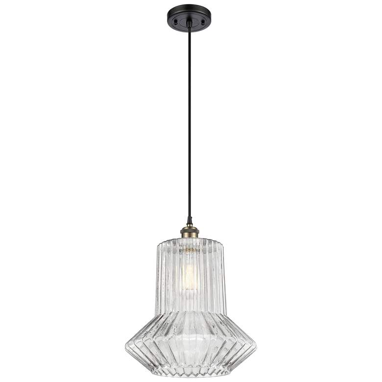 Image 1 Springwater 12" LED Mini Pendant - Black Brass - Clear Spiral Fluted