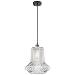 Springwater 12" LED Mini Pendant - Black Brass - Clear Spiral Fluted