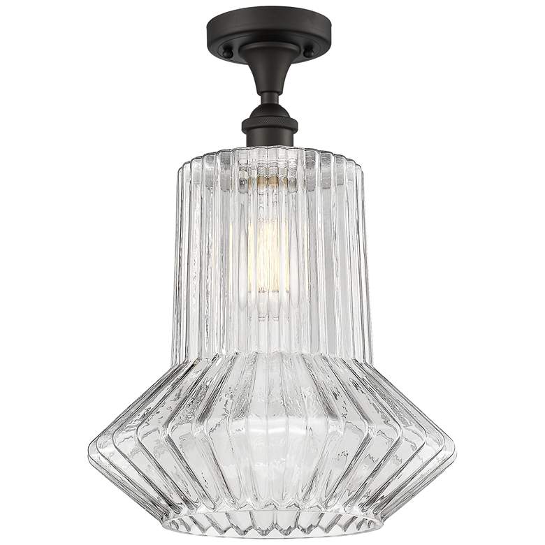 Image 1 Springwater 12" Wide Bronze Semi Flush Mount w/ Clear Spiral Fluted Sh