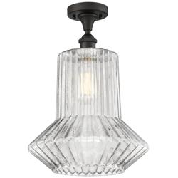 Springwater 12" Wide Bronze Semi Flush Mount w/ Clear Spiral Fluted Sh