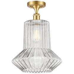 Springwater 12" Wide Gold Semi Flush Mount w/ Clear Spiral Fluted Shad