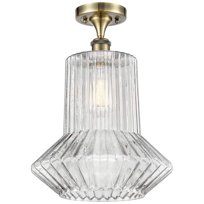 Image 1 Springwater 12"W Antique Brass Semi Flush Mount w/ Spiral Fluted Shade