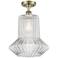 Springwater 12"W Antique Brass Semi Flush Mount w/ Spiral Fluted Shade