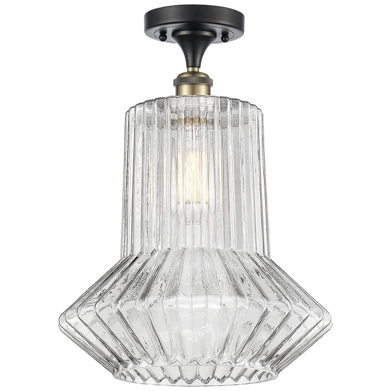 Image 1 Springwater 12"W Black Brass Semi Flush Mount w/ Clear Spiral Fluted S