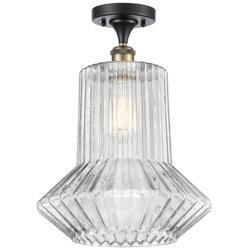Springwater 12"W Black Brass Semi Flush Mount w/ Clear Spiral Fluted S