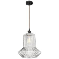 Springwater 12"W Bronze Corded Mini Pendant w/ Clear Spiral Fluted Sha