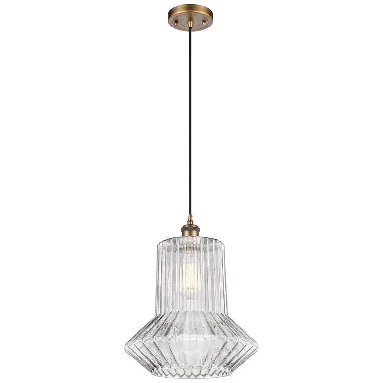 Image 1 Springwater 12"W Brushed Brass Corded Mini Pendant w/ Spiral Fluted Sh