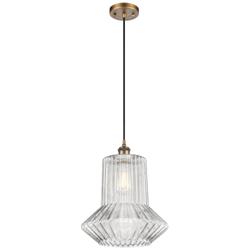 Springwater 12"W Brushed Brass Corded Mini Pendant w/ Spiral Fluted Sh