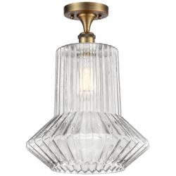 Springwater 12"W Brushed Brass Semi Flush Mount w/ Spiral Fluted Shade