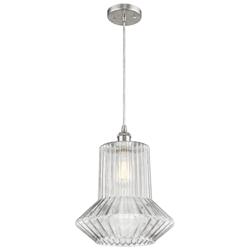 Springwater 12"W Brushed Nickel Corded Mini Pendant w/ Spiral Fluted S