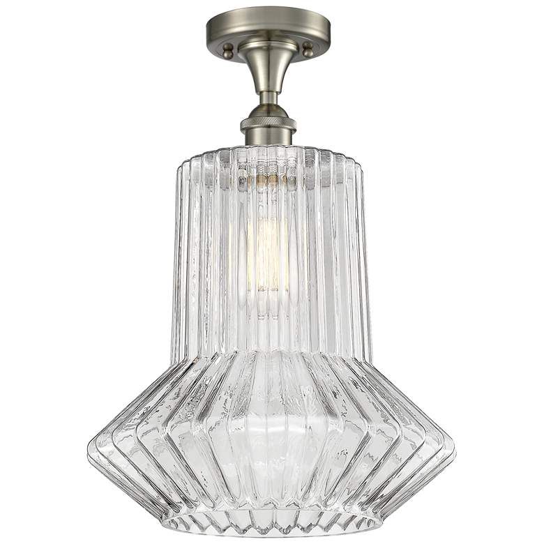 Image 1 Springwater 12"W Brushed Nickel Flush Mount w/ Clear Spiral Fluted Sha