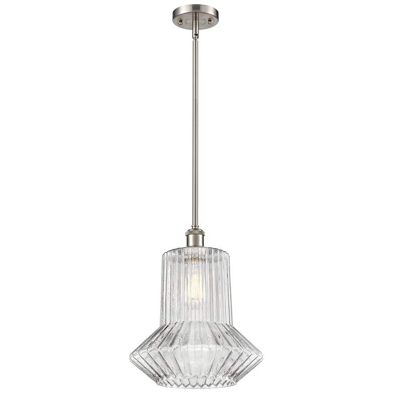Image 1 Springwater 12"W Brushed Nickel Stem Mini Pendant w/ Spiral Fluted Sha