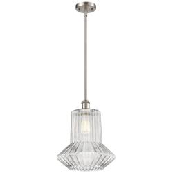 Springwater 12"W Brushed Nickel Stem Mini Pendant w/ Spiral Fluted Sha