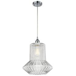 Springwater 12"W Chrome Corded Mini Pendant w/ Clear Spiral Fluted Sha