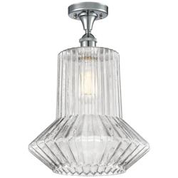 Springwater 12"W Chrome Semi Flush Mount w/ Clear Spiral Fluted Shade