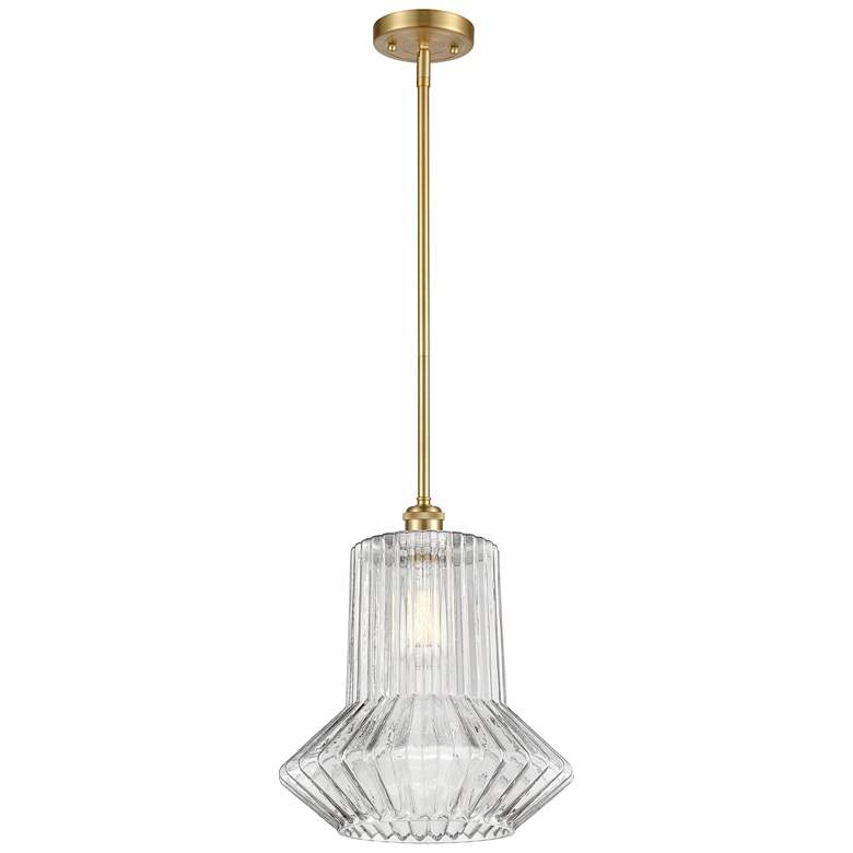 Image 1 Springwater 12"W Gold Stem Hung Mini Pendant w/ Clear Spiral Fluted Sh