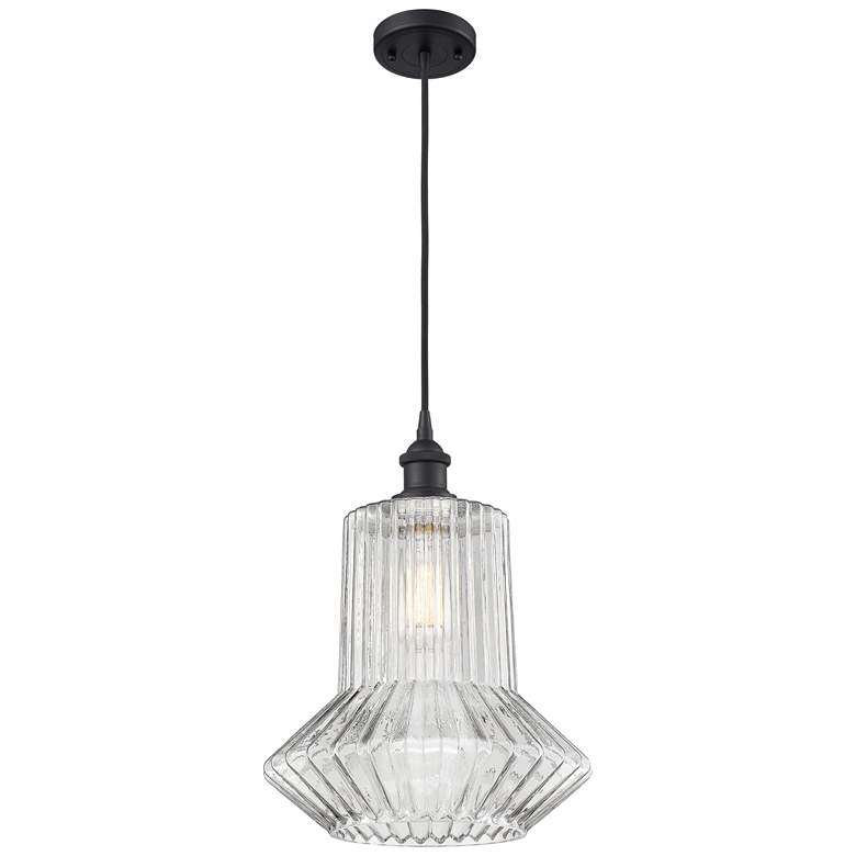 Image 1 Springwater 12"W Matte Black Corded Mini Pendant w/ Spiral Fluted Shad