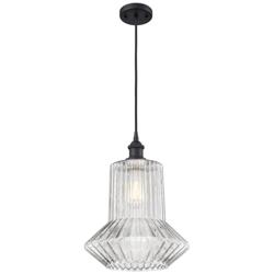 Springwater 12"W Matte Black Corded Mini Pendant w/ Spiral Fluted Shad