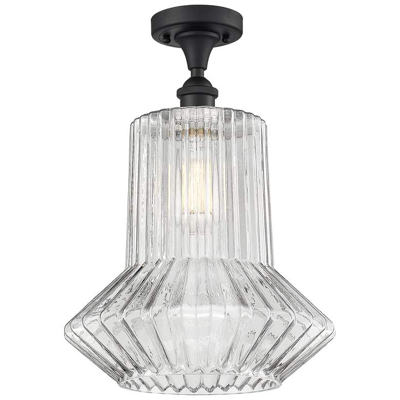 Image 1 Springwater 12"W Matte Black Semi Flush Mount w/ Clear Spiral Fluted S