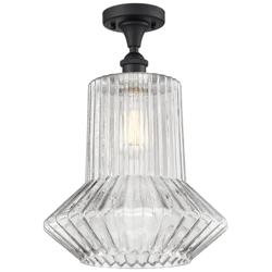 Springwater 12"W Matte Black Semi Flush Mount w/ Clear Spiral Fluted S
