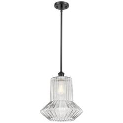 Springwater 12"W Matte Black Stem Mini Pendant w/ Clear Spiral Fluted