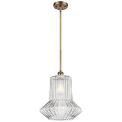 Springwater 12" LED Mini Pendant - Brushed Brass - Clear Spiral Fluted