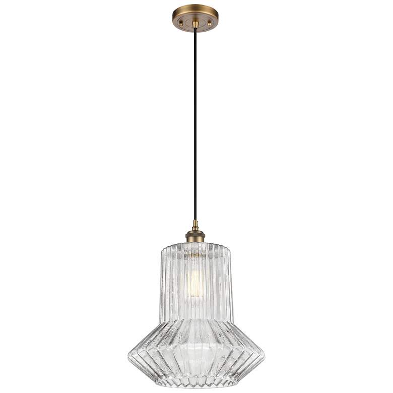 Image 1 Springwater 12" LED Mini Pendant - Brushed Brass - Clear Spiral Fluted