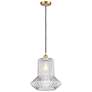 Springwater 12" LED Mini Pendant - Satin Gold - Clear Spiral Fluted Shade
