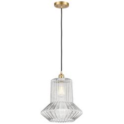 Springwater 12" LED Mini Pendant - Satin Gold - Clear Spiral Fluted Shade