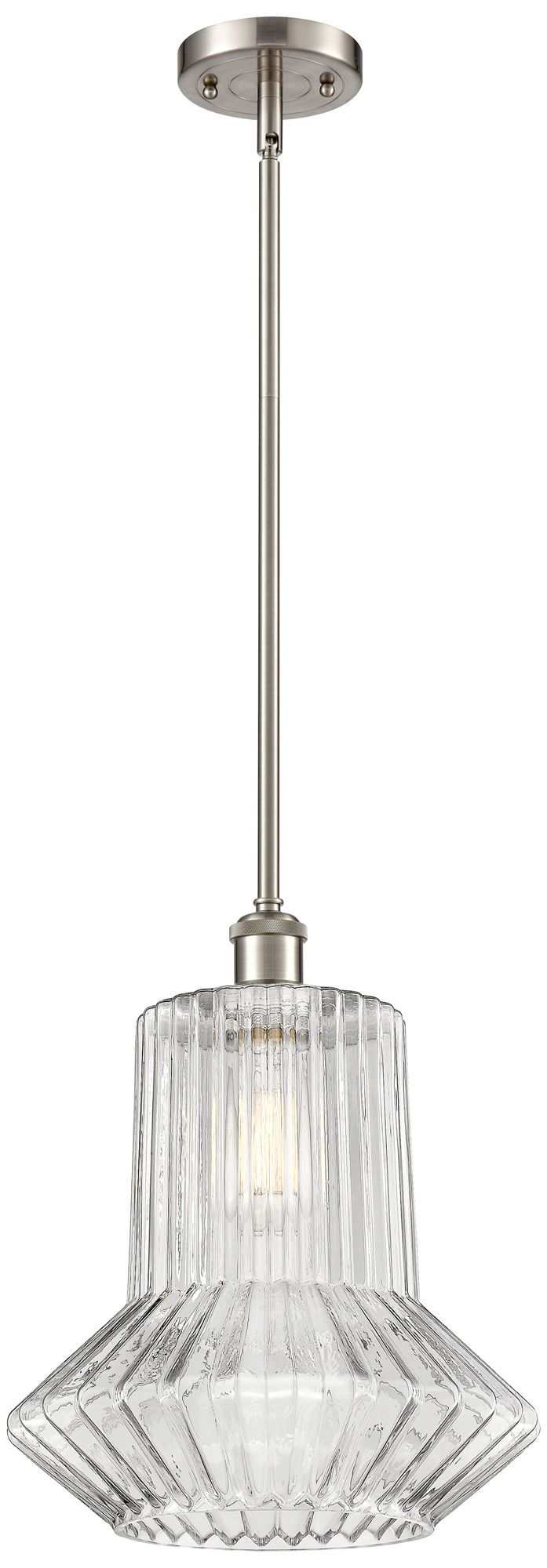Springwater 12" LED Mini Pendant - Satin Nickel - Clear Spiral Fluted