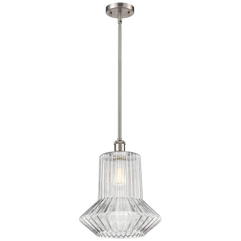 Image 1 Springwater 12" LED Mini Pendant - Satin Nickel - Clear Spiral Fluted