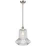 Springwater 12" LED Mini Pendant - Satin Nickel - Clear Spiral Fluted