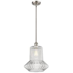 Springwater 12" LED Mini Pendant - Satin Nickel - Clear Spiral Fluted
